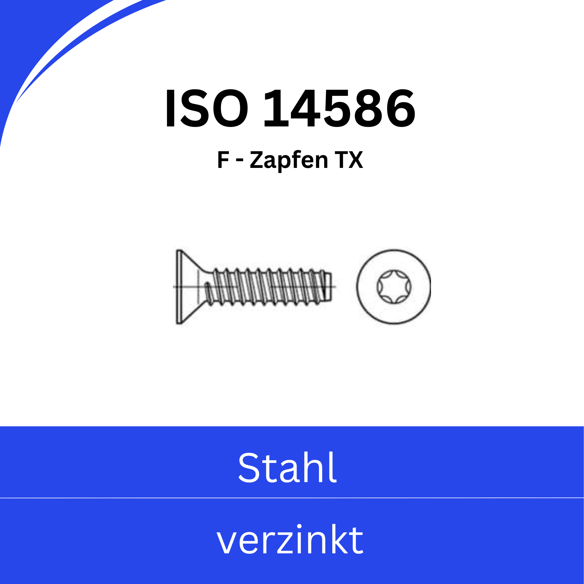 Bild von ISO 14586 ➤ Blechschrauben Senkkopf TX (F-Zapfen)